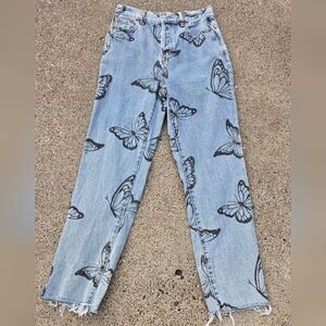 PacSun High Rise Straight Jeans with Butterflies